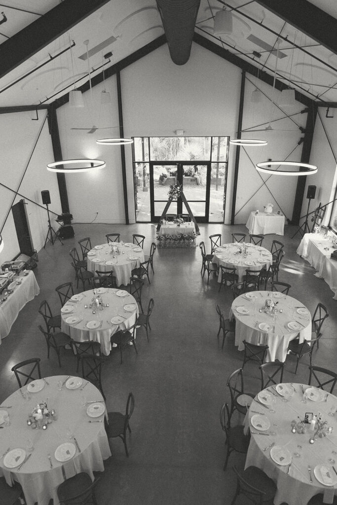 Wedding dinner and reception inside 